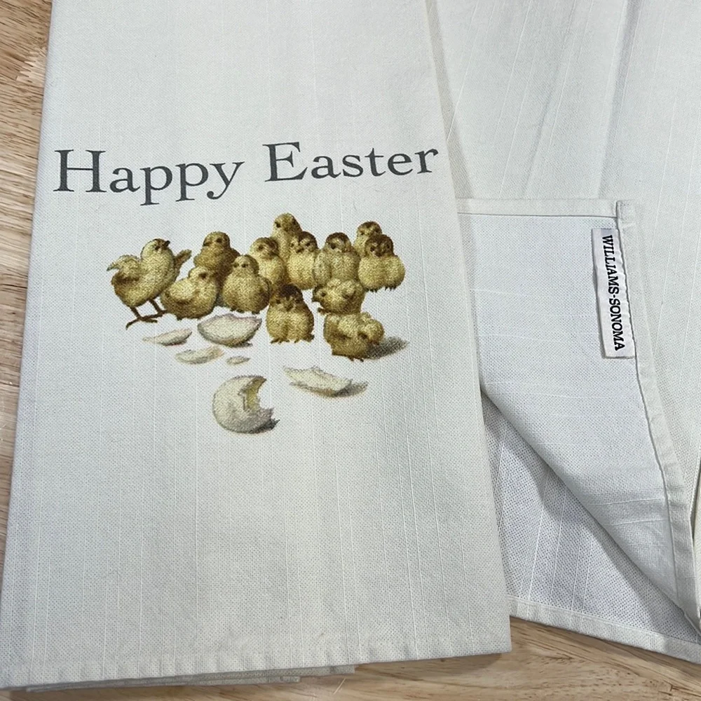 WILLIAMS SONOMA 2 COTTON HAPPY EASTER KITCHEN TOWELS NEW